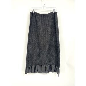 Vintage Sue Wong Crinkle Maxi Skirt Y2K 90s Black Stretchy Ruffle Pleats Size M